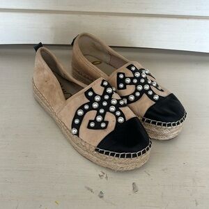 Sam Edelman Celton Cap Toe Leather Espadrille Pearl Logo Platform Shoes 7.5